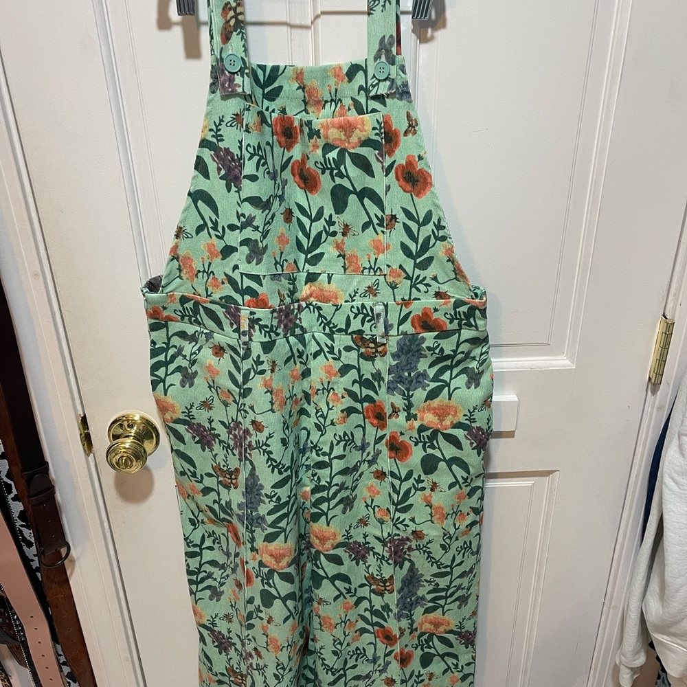 Cider Floral Print think corduroy Jumpsuit in Green and Orange